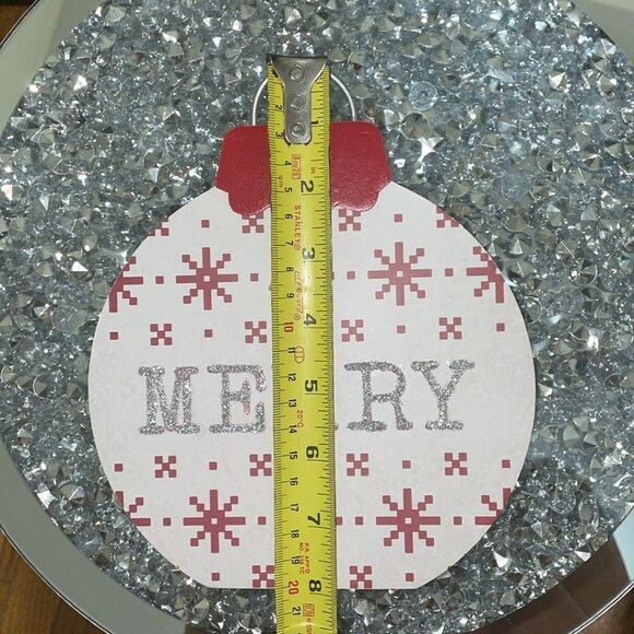 Eccolo wooden red white glitter merry Christmas Xmas ornament ho holiday decor - Picture 9 of 12